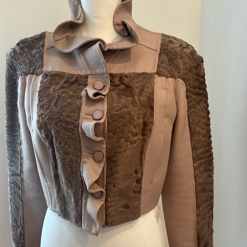 VALENTINO TechnoCOUTURE JACKET Beautiful Nude Color with Lamb fur insert Size 10